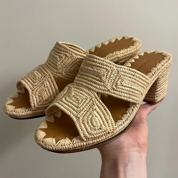 Carrie Forbes Cara Raffia Woven Block Heel Sandals Size 36 / US 6