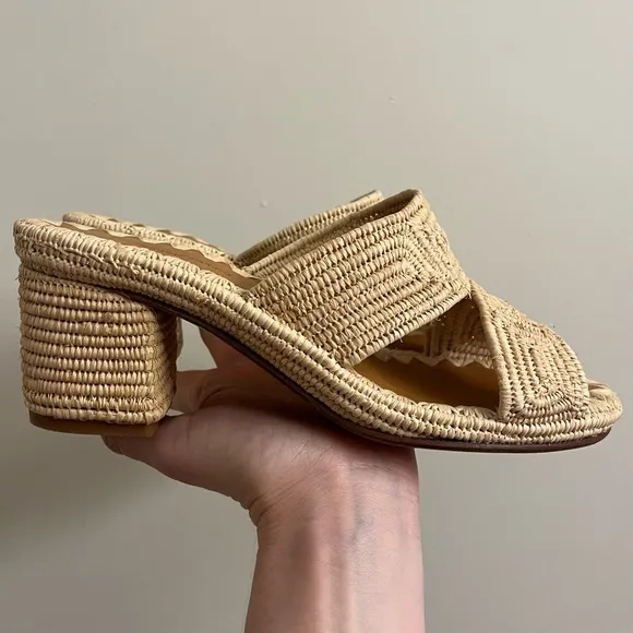 Carrie Forbes Cara Raffia Woven Block Heel Sandals Size 36 / US 6