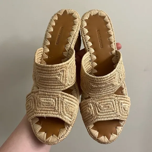 Carrie Forbes Cara Raffia Woven Block Heel Sandals Size 36 / US 6