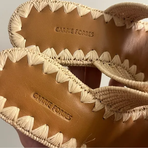 Carrie Forbes Cara Raffia Woven Block Heel Sandals Size 36 / US 6
