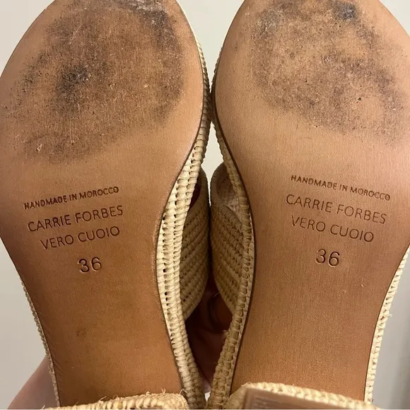 Carrie Forbes Cara Raffia Woven Block Heel Sandals Size 36 / US 6