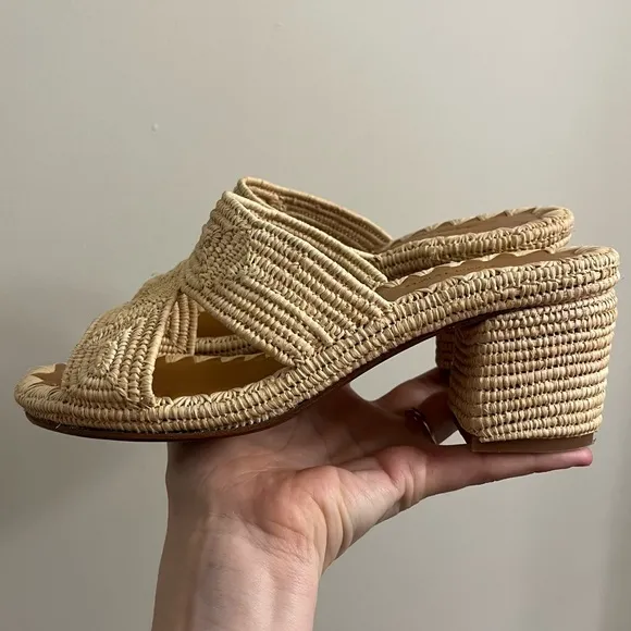 Carrie Forbes Cara Raffia Woven Block Heel Sandals Size 36 / US 6