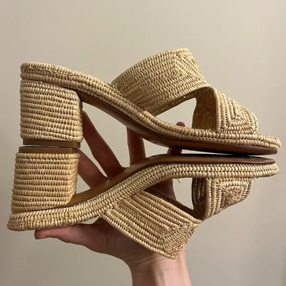 Carrie Forbes Cara Raffia Woven Block Heel Sandals Size 36 / US 6