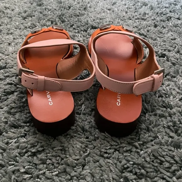 Carven Embellished Rose/Orange Two-Tone Sandals | NIB | Size 8