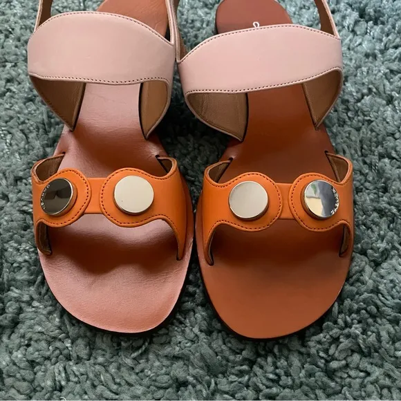 Carven Embellished Rose/Orange Two-Tone Sandals | NIB | Size 8
