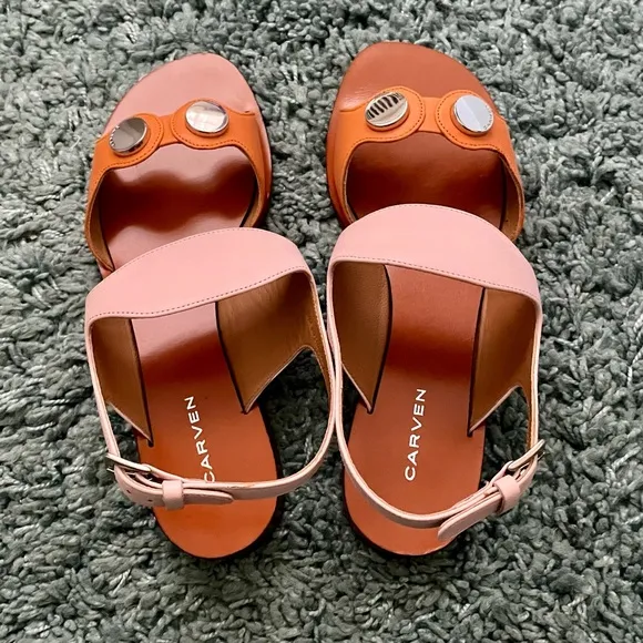 Carven Embellished Rose/Orange Two-Tone Sandals | NIB | Size 8