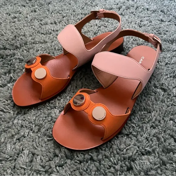 Carven Embellished Rose/Orange Two-Tone Sandals | NIB | Size 8