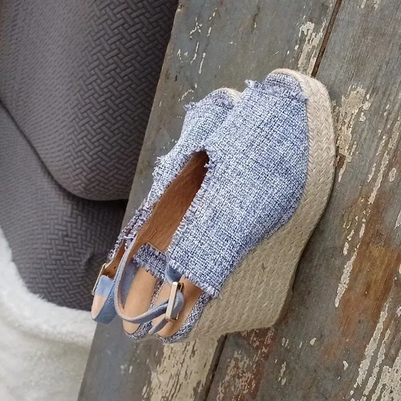 Castaner Freida Espadrille Wedge canvas wedge Sandals 37 7 peeptoe