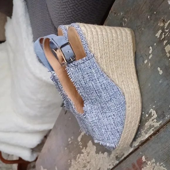 Castaner Freida Espadrille Wedge canvas wedge Sandals 37 7 peeptoe