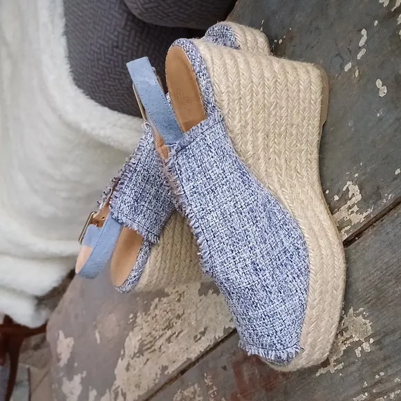 Castaner Freida Espadrille Wedge canvas wedge Sandals 37 7 peeptoe