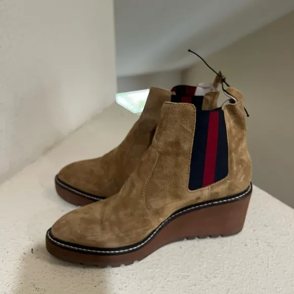 Cecelia New York Gemma Wedge Tan Suede Leather Boots Booties Shoes size 8