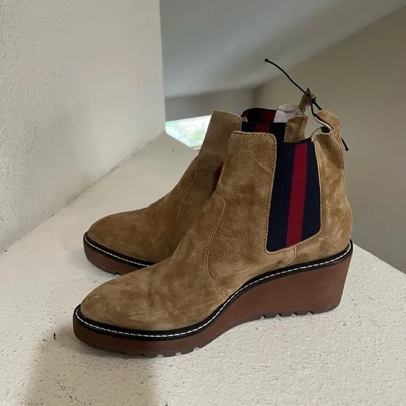 Cecelia New York Gemma Wedge Tan Suede Leather Boots Booties Shoes size 8