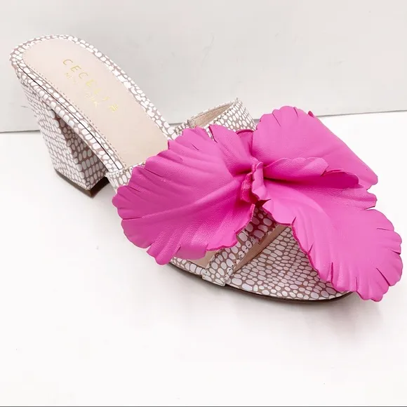 🆕{CECELIA NEW YORK} Hibiscus Leather Block Heel Slide Sandals