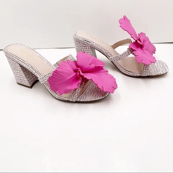 🆕{CECELIA NEW YORK} Hibiscus Leather Block Heel Slide Sandals
