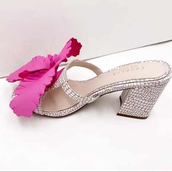 🆕{CECELIA NEW YORK} Hibiscus Leather Block Heel Slide Sandals