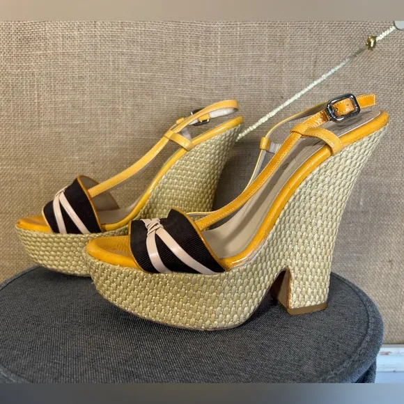 Celine Espadrille Wedge High Heel Sandals, Size 37 EU (7 US)