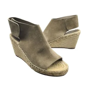 CELINE Women Sandals Taupe Leather Open-Toe Espadrille Wedge High Heel Sz 6 36
