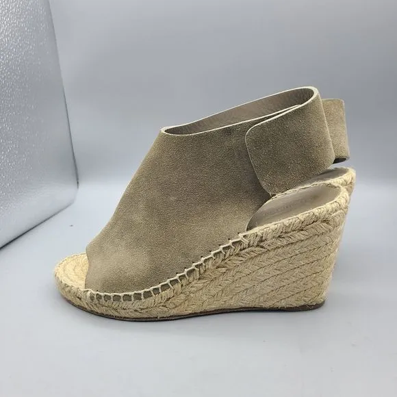 CELINE Women Sandals Taupe Leather Open-Toe Espadrille Wedge High Heel Sz 6 36