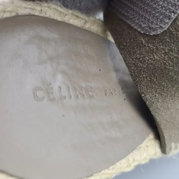 CELINE Women Sandals Taupe Leather Open-Toe Espadrille Wedge High Heel Sz 6 36