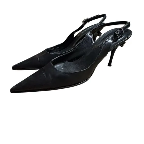 Cesare Paciotti Women's Black Leather Slingback Pumps Size 9