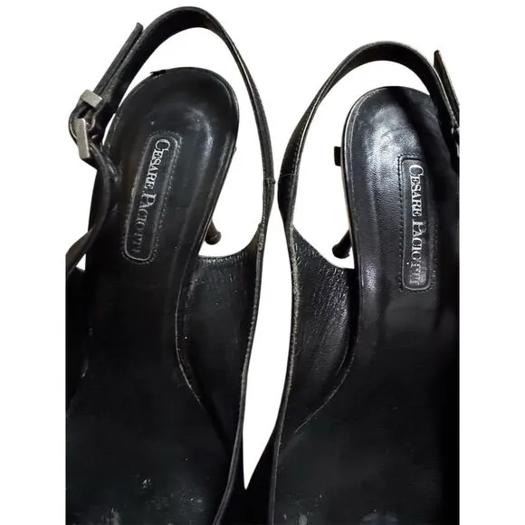 Cesare Paciotti Women's Black Leather Slingback Pumps Size 9