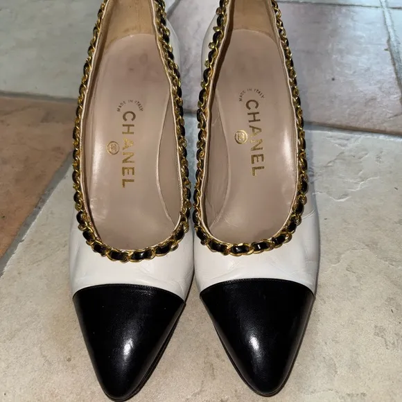 Chanel Chain link Embellished Spectator Heels - Size 38.5
