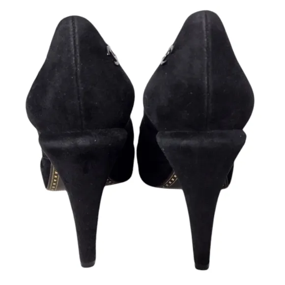 Chanel Escarpins Suede and Black Patent Leather Cap Toe Platform Pumps