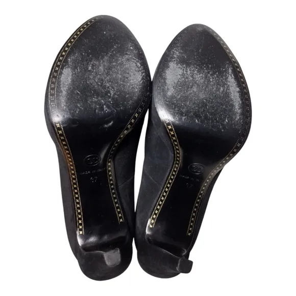 Chanel Escarpins Suede and Black Patent Leather Cap Toe Platform Pumps
