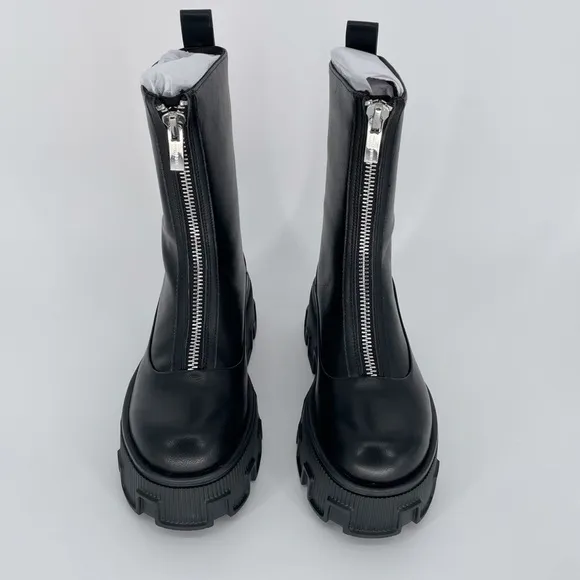 Charles &amp; Keith Women's Black Zip Up Lug Boots Y2K Chunky Combat Platform Moto