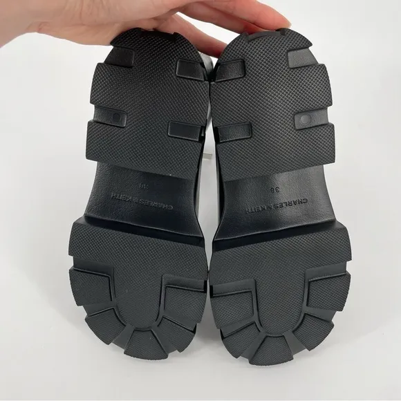 Charles &amp; Keith Women's Black Zip Up Lug Boots Y2K Chunky Combat Platform Moto