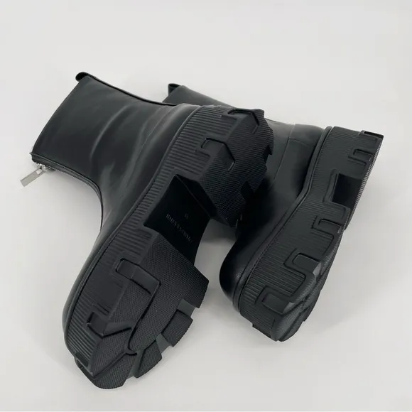 Charles &amp; Keith Women's Black Zip Up Lug Boots Y2K Chunky Combat Platform Moto