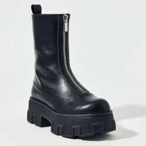 Charles &amp; Keith Women's Black Zip Up Lug Boots Y2K Chunky Combat Platform Moto