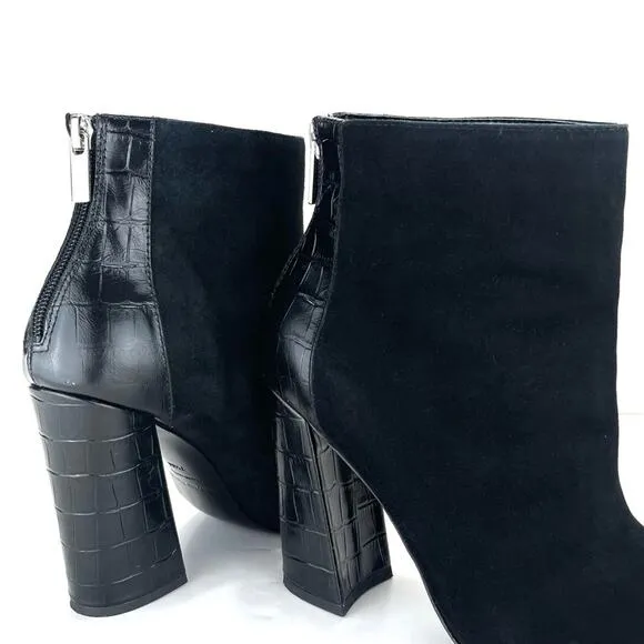 CHARLES DAVID MICRO FINE LEATHER BLOCK HIGH HEEL BOOTIES/ANKLE BOOTS