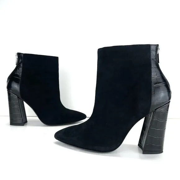 CHARLES DAVID MICRO FINE LEATHER BLOCK HIGH HEEL BOOTIES/ANKLE BOOTS