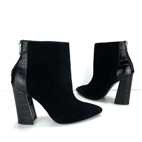 CHARLES DAVID MICRO FINE LEATHER BLOCK HIGH HEEL BOOTIES/ANKLE BOOTS