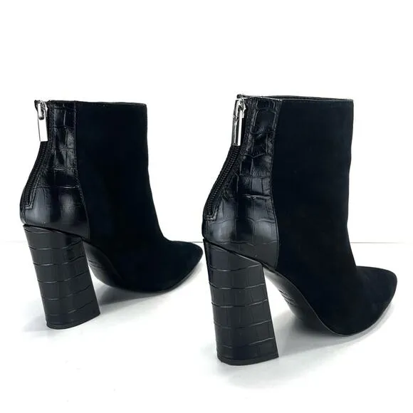 CHARLES DAVID MICRO FINE LEATHER BLOCK HIGH HEEL BOOTIES/ANKLE BOOTS