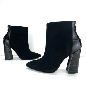CHARLES DAVID MICRO FINE LEATHER BLOCK HIGH HEEL BOOTIES/ANKLE BOOTS