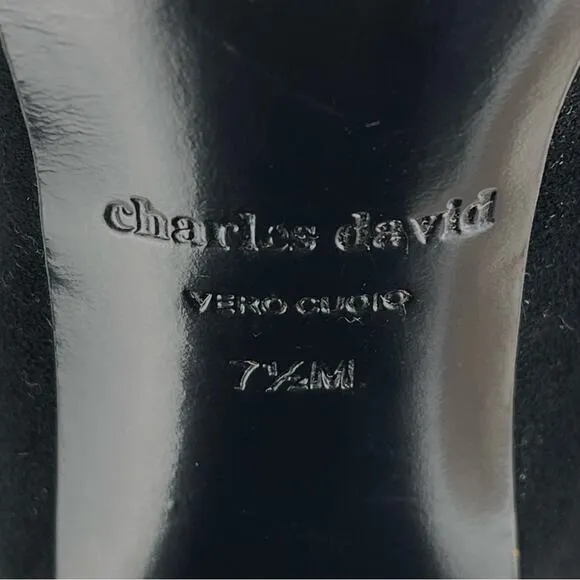 CHARLES DAVID MICRO FINE LEATHER BLOCK HIGH HEEL BOOTIES/ANKLE BOOTS