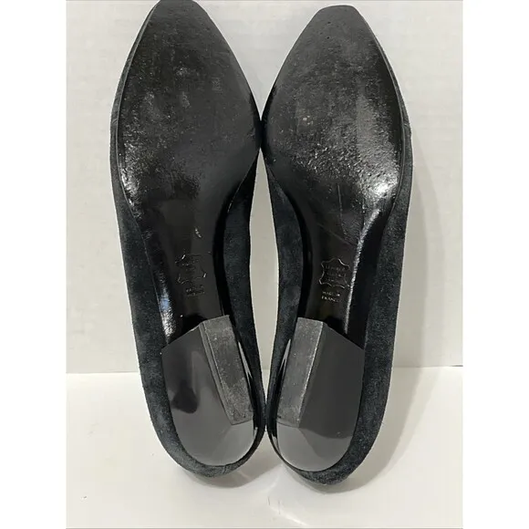 Charles Jourdan Paris Sz 8.5 Suede Black Silver Metal Art Deco Wedge Heel Shoes