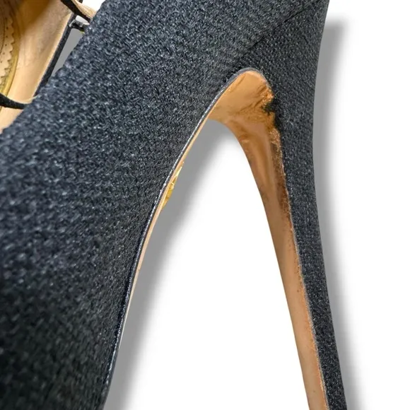 Charlotte Olympia Black Canvas Dolores Espadrille Platform Ankle-Strap Pumps