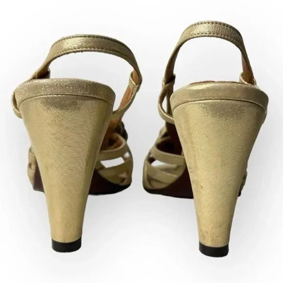 Chie Mihara Gold Leather Flower Slingback Heeled Sandals 36.5