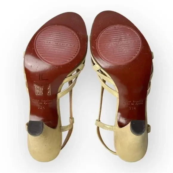Chie Mihara Gold Leather Flower Slingback Heeled Sandals 36.5