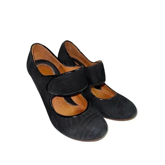 Chie Mihara Suede Black Mary Jane Heels Dress Shoes Women's Size 37.5 6.5