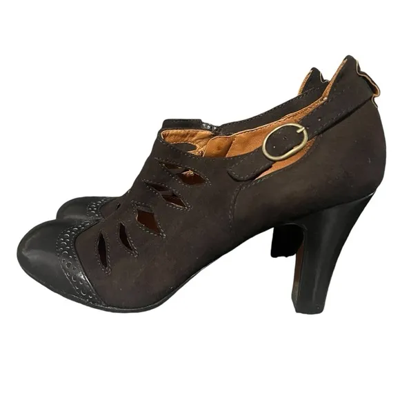 CHIE MIHARA VINTAGE SUEDE SHOES BURGUNDY BROGUE CAP TOE EYELET size 41