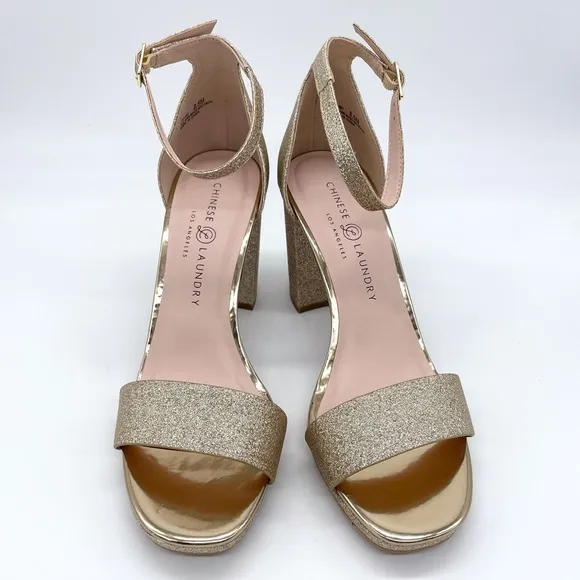 Chinese Laundry CL Gold Glitter Block Heel Sandals