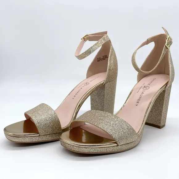 Chinese Laundry CL Gold Glitter Block Heel Sandals