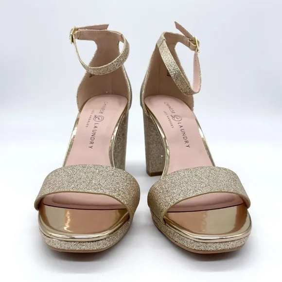 Chinese Laundry CL Gold Glitter Block Heel Sandals