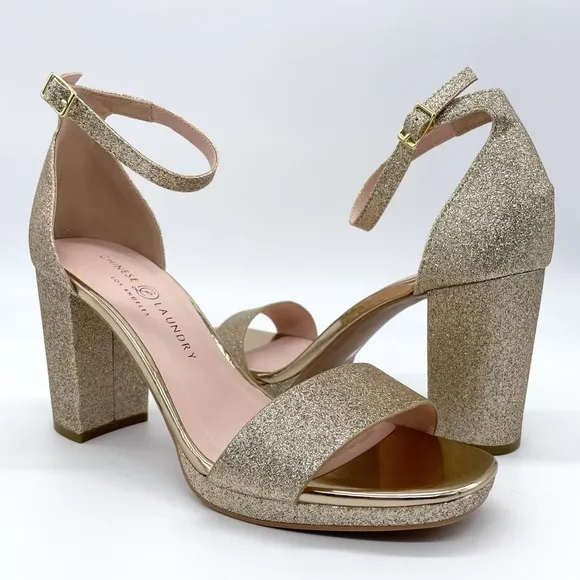Chinese Laundry CL Gold Glitter Block Heel Sandals