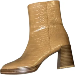 CHINESE LAUNDRY | Danica Croc Embossed Bootie in Camel | Ankle Zip | Women's 8