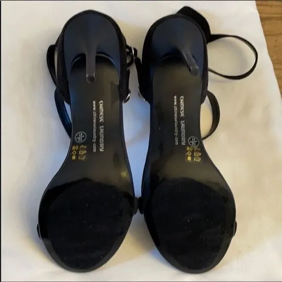 CHINESE LAUNDRY BLACK MICROSUEDE SANDALS. …